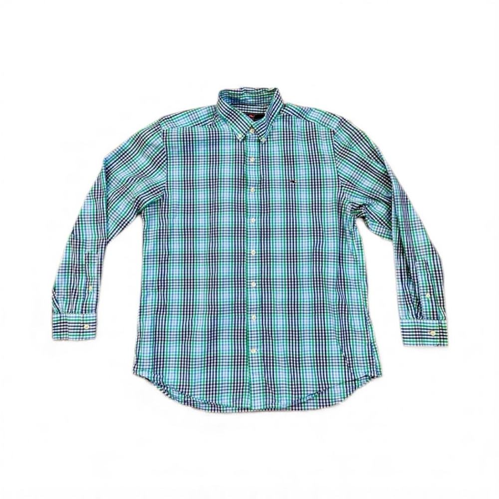 ✨HOST PICK✨ VINEYARD VINES Slim Fit Whale Shirt L 100% Cotton Blue Gingham EUC